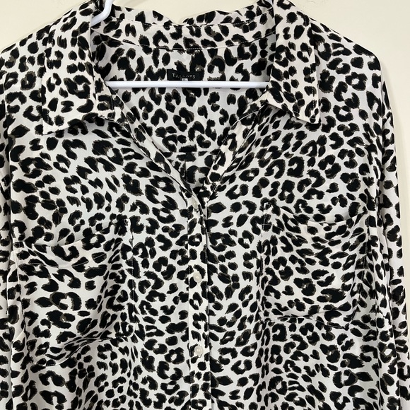 Talbots Black White Cheetah Print Semi Sheer Button Down Blouse - Picture 2 of 8